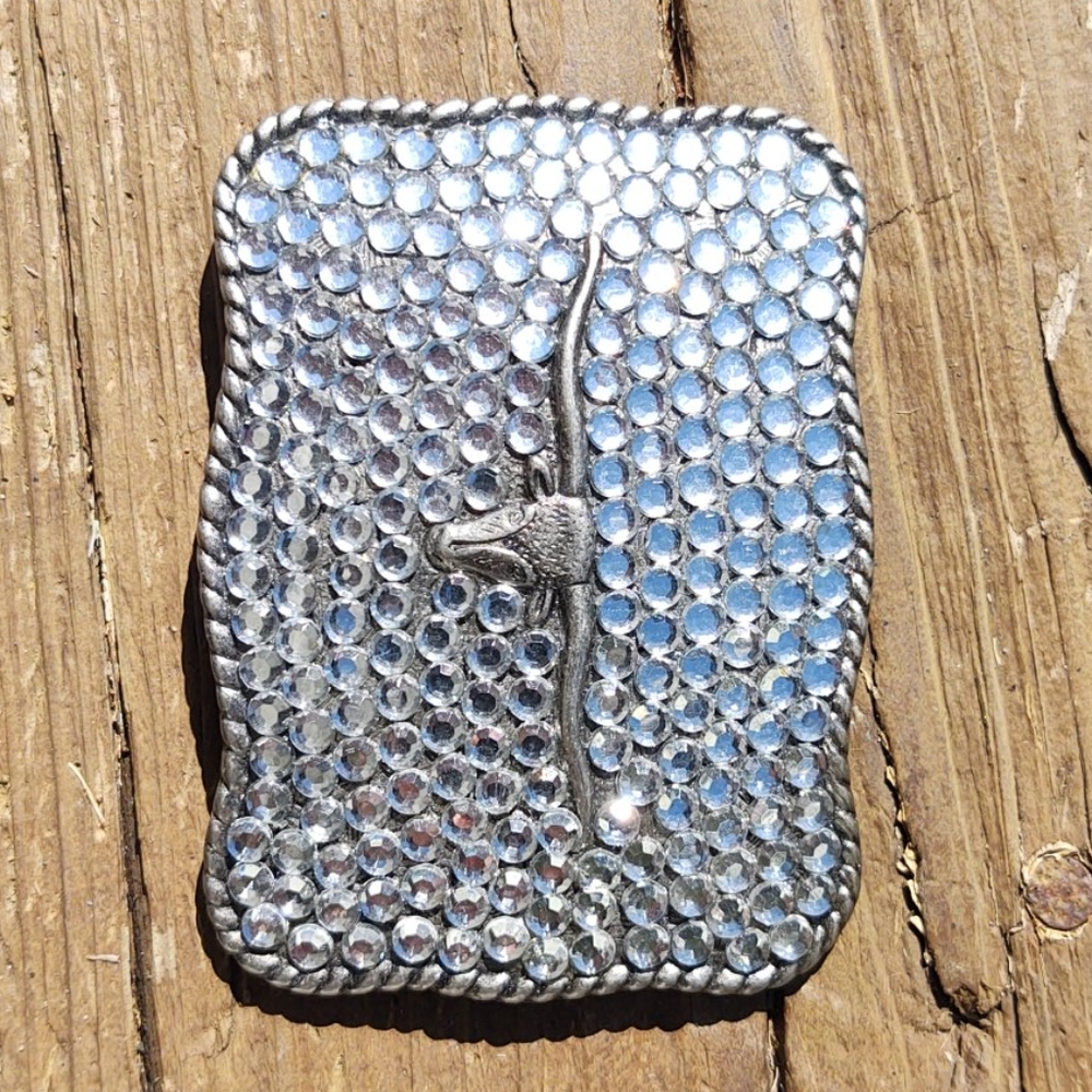 Belt buckle longhorn clear rhinestones